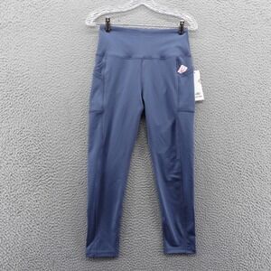LEG3ND Womens High Waisted Cropped Athletic Leggings Blue Small NEW